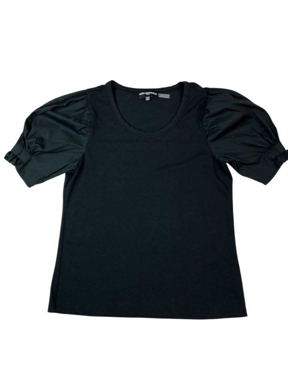 Karl Lagerfeld Paris Puff Sleeve Cotton Blend Top Womens XS Black - Picture 2 of 8